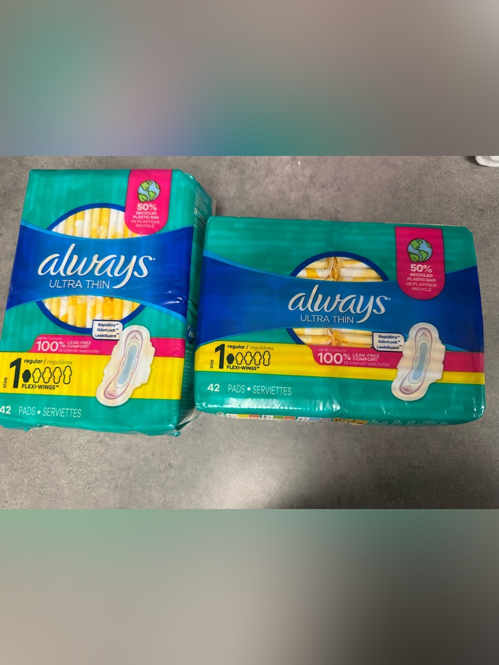 Always Ultra Thin Pads 2 New Packs 42 Count each size 1